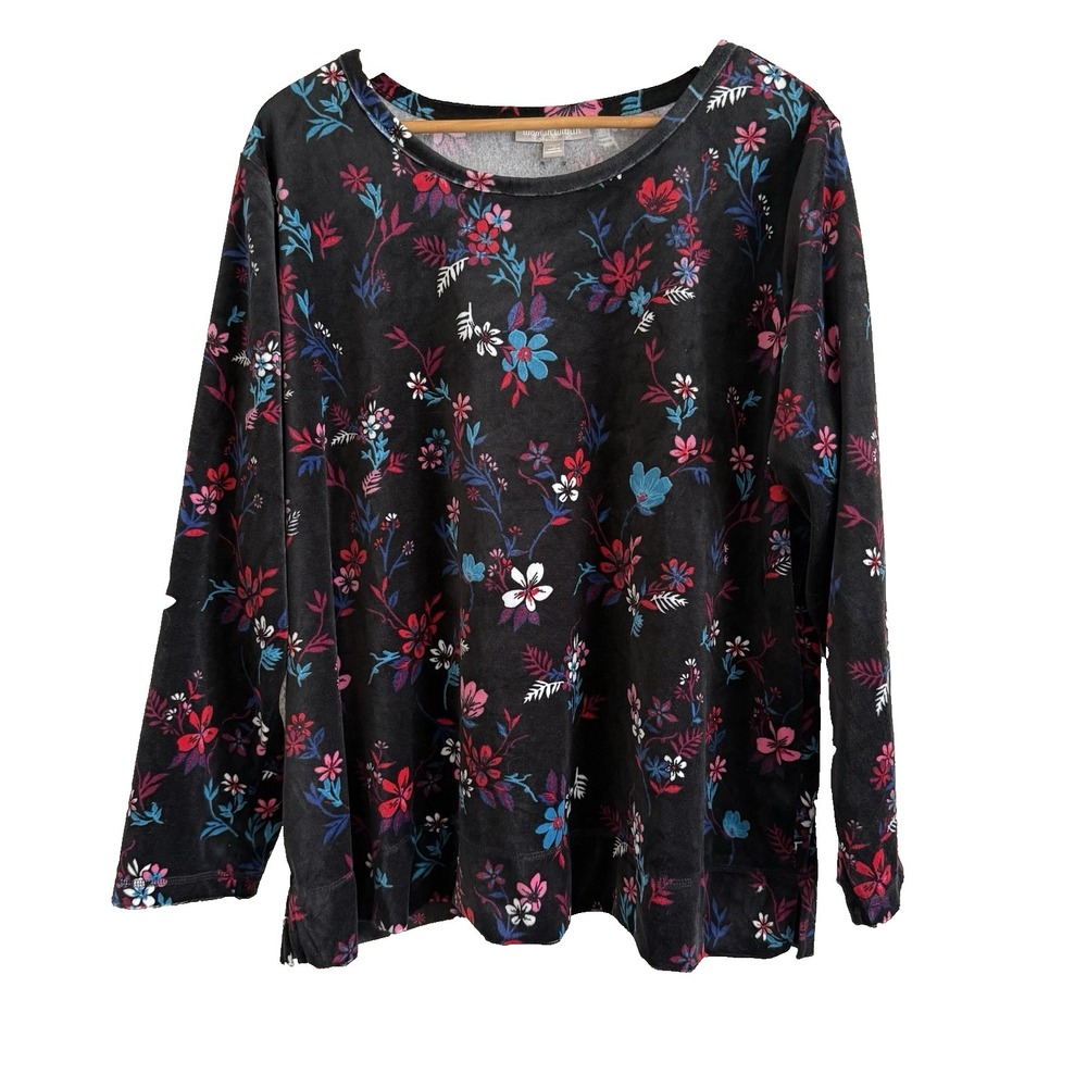 Velvet Dark Floral Long Sleeve Top Womens 1X Fairy Whimsigoth Winter Classic